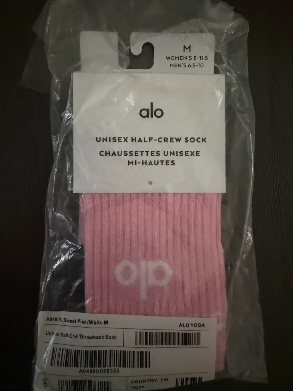 ALO Yoga Sweet Pink & White Unisex Half-Crew Athletic Socks